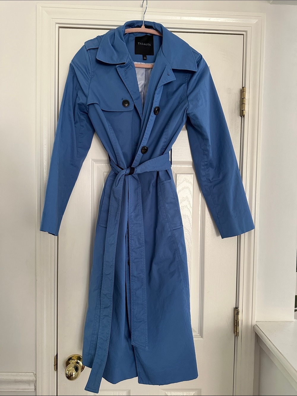Talbots Sky Blue Long Trench Coat with Waist Tie